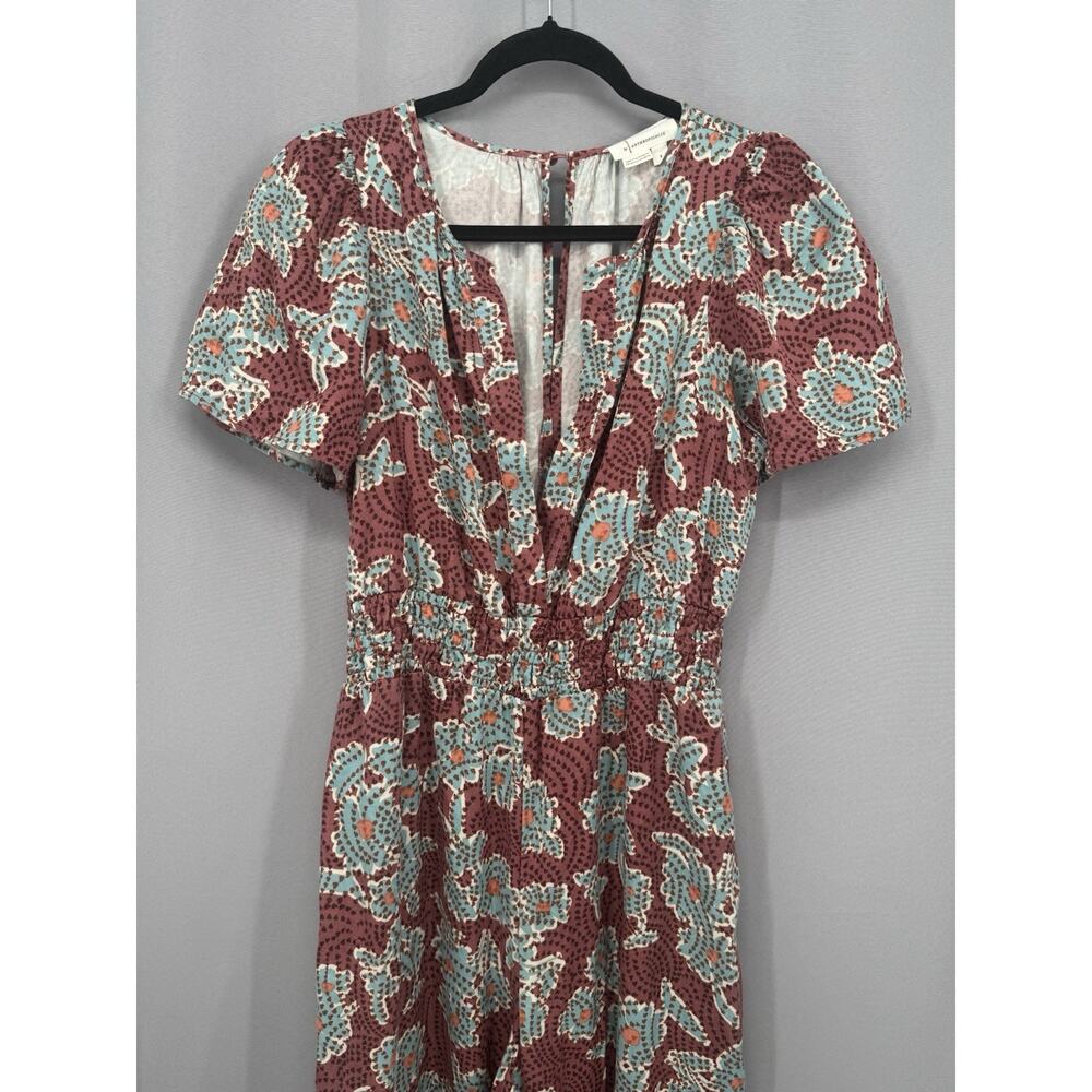 Anthropologie Jumpsuit Womens Small Mauve The Somerset Ruched Short Sleeve - Picture 2 of 16